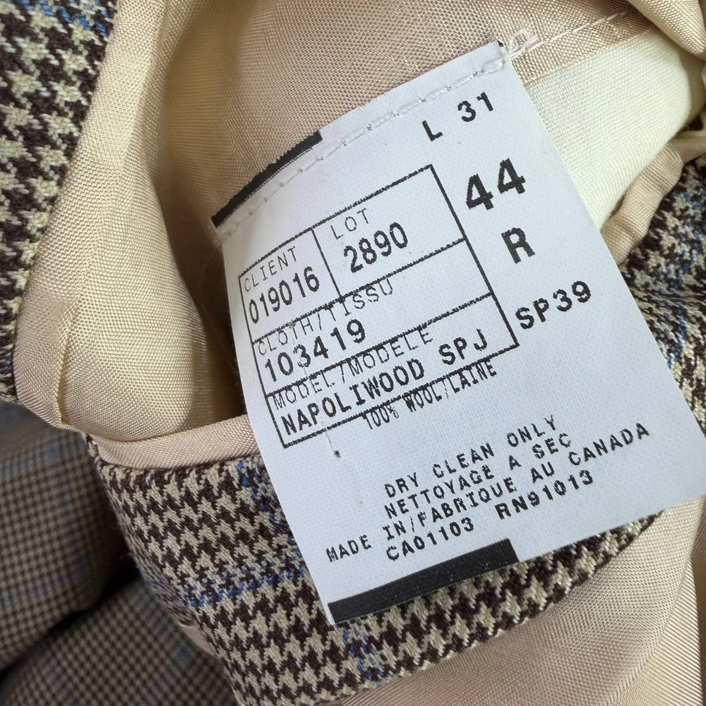 Saks Fifth Avenue Blazer Mens 44R Brown Loro Piana Wool Houndstooth Sport Coat